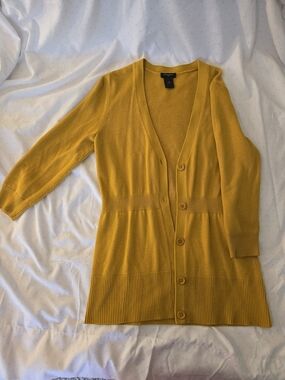 Ann Taylor Mustard Yellow Long Button-Front Cardigan